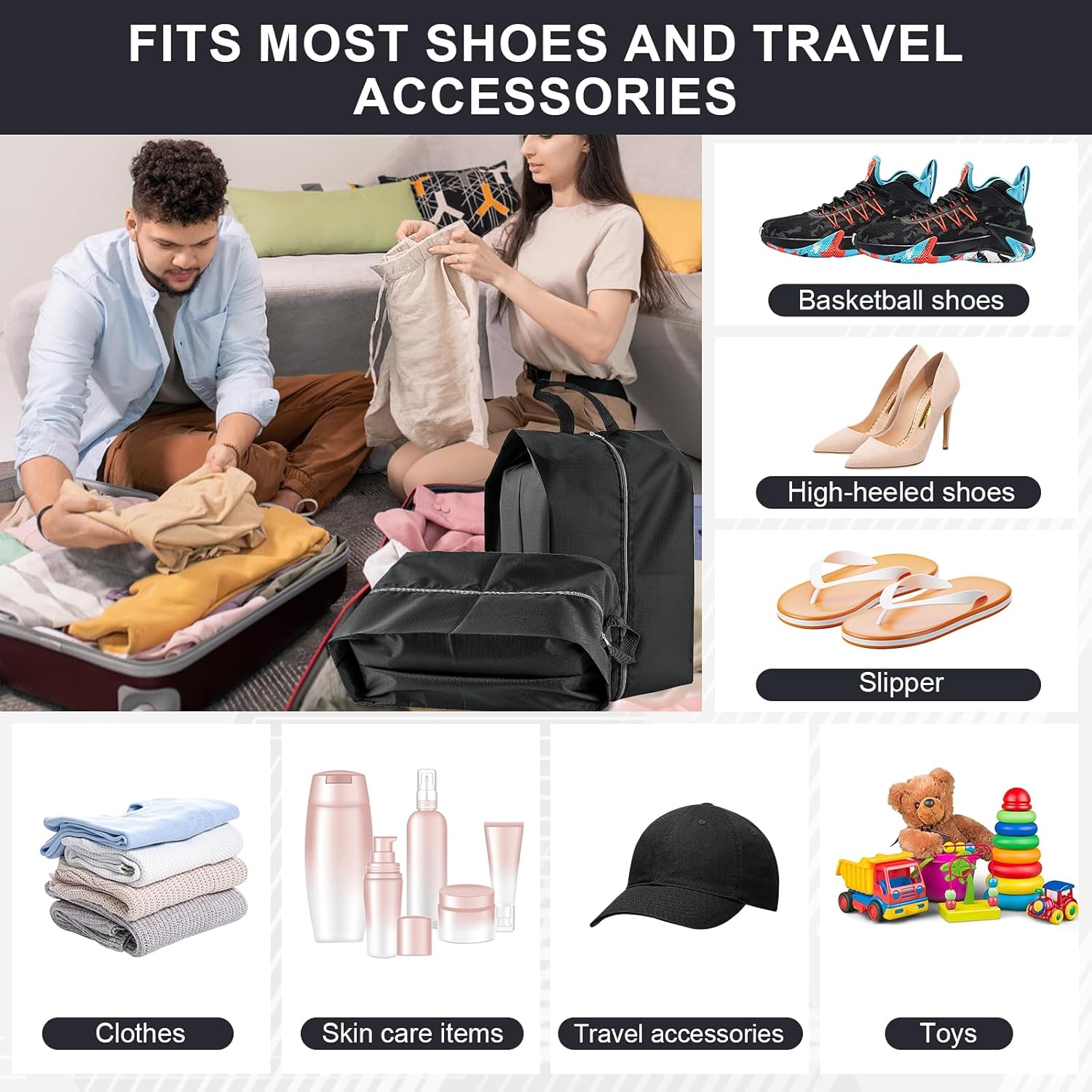 Shoe Bags for Travel, 4 Pack Extra Durable Travel Shoe Bags for Storage and Packing, Reusable Water-proof Shoe Bag with Smooth Zipper, Portable Travel Essentials - Image 5