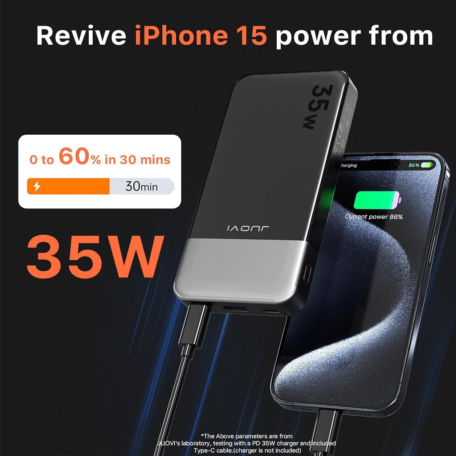 JUOVI Power Bank 10000mAh, 35W Portable Charger,Fast Charging Portable Battery Pack with PD 3.0 & QC 4.0, USB C Portable Power Bank for iPhone 15 14 13 Series, Galaxy, Tablet, Switch, and More(Black) - Image 2