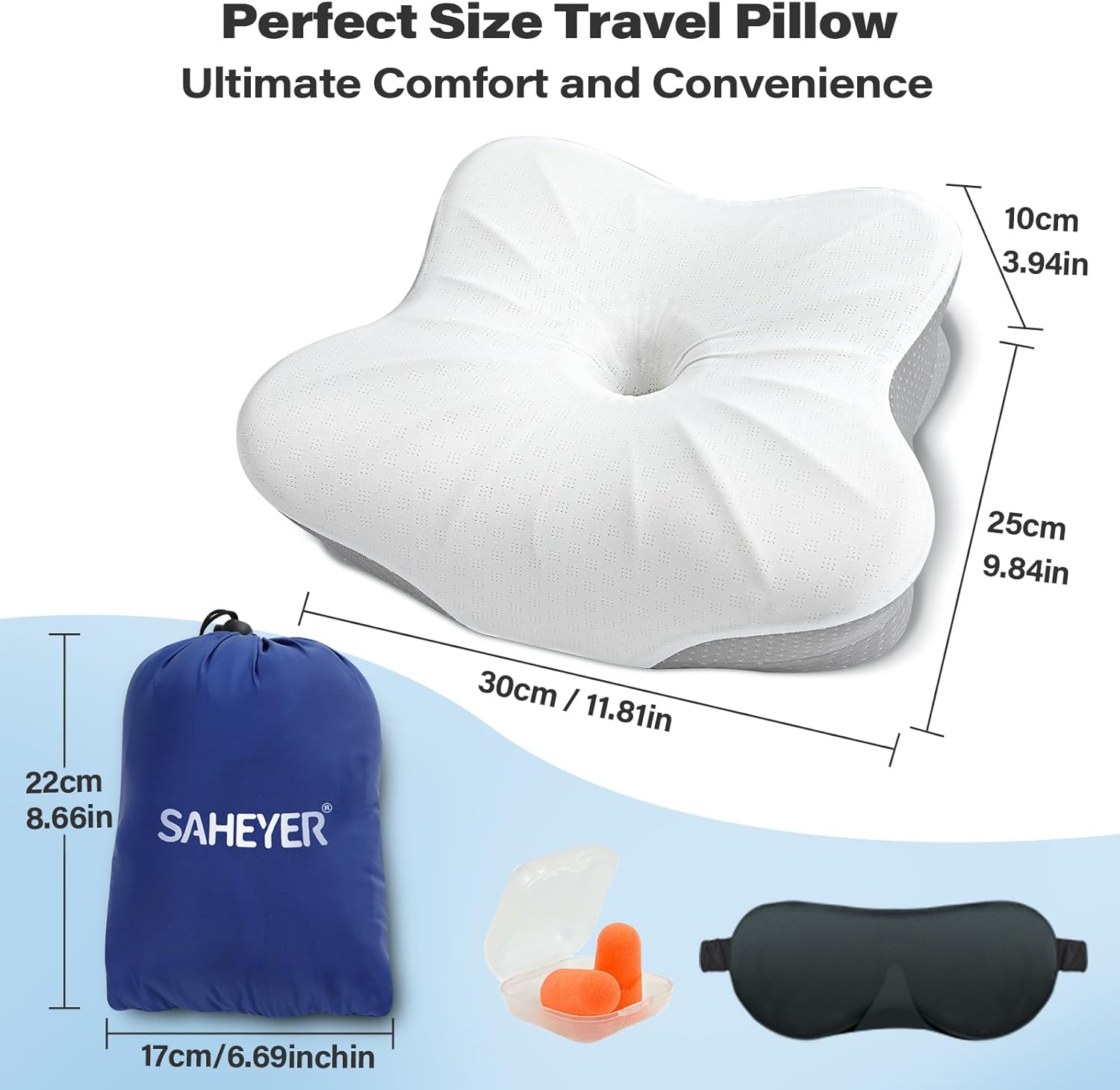 SAHEYER Memory Foam Camping Pillow, Travel Pillows for Sleeping, Cervical Neck Support Camping Gear Accessories - Small Pillow Travel Essentials for Sleep, Backpack, Hammock, 11.81x9.84x3.94 in, Gray - Image 3