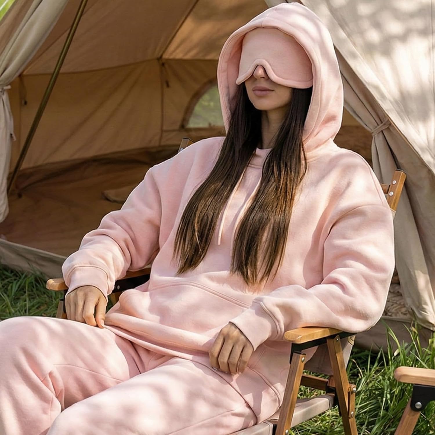Ainangua Womens Oversized Pullover Essentials Hoodie with Eye Mask Comfor Airplane Mode Travel Office Vacation Sweatshirt - Image 6