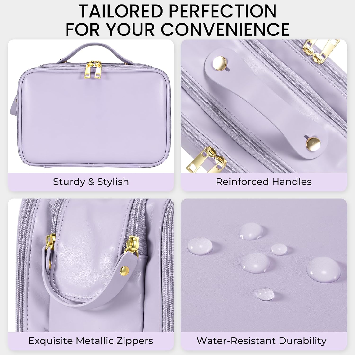 Travel Makeup Bag Women's Large Capacity Cosmetic Portable Organizer Large Opening Waterproof Storage Toiletry Bags Vertical Free-Standing Brush Holder for Easy Access Purple - Image 4