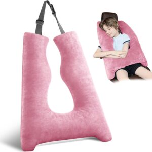 Car Pillow for Kids Travel Pillow with Adjustable Strap, Kids Floor Pillows Cushions for Adults and Children to Support Head and Body Road Trip Essentials(Pink)