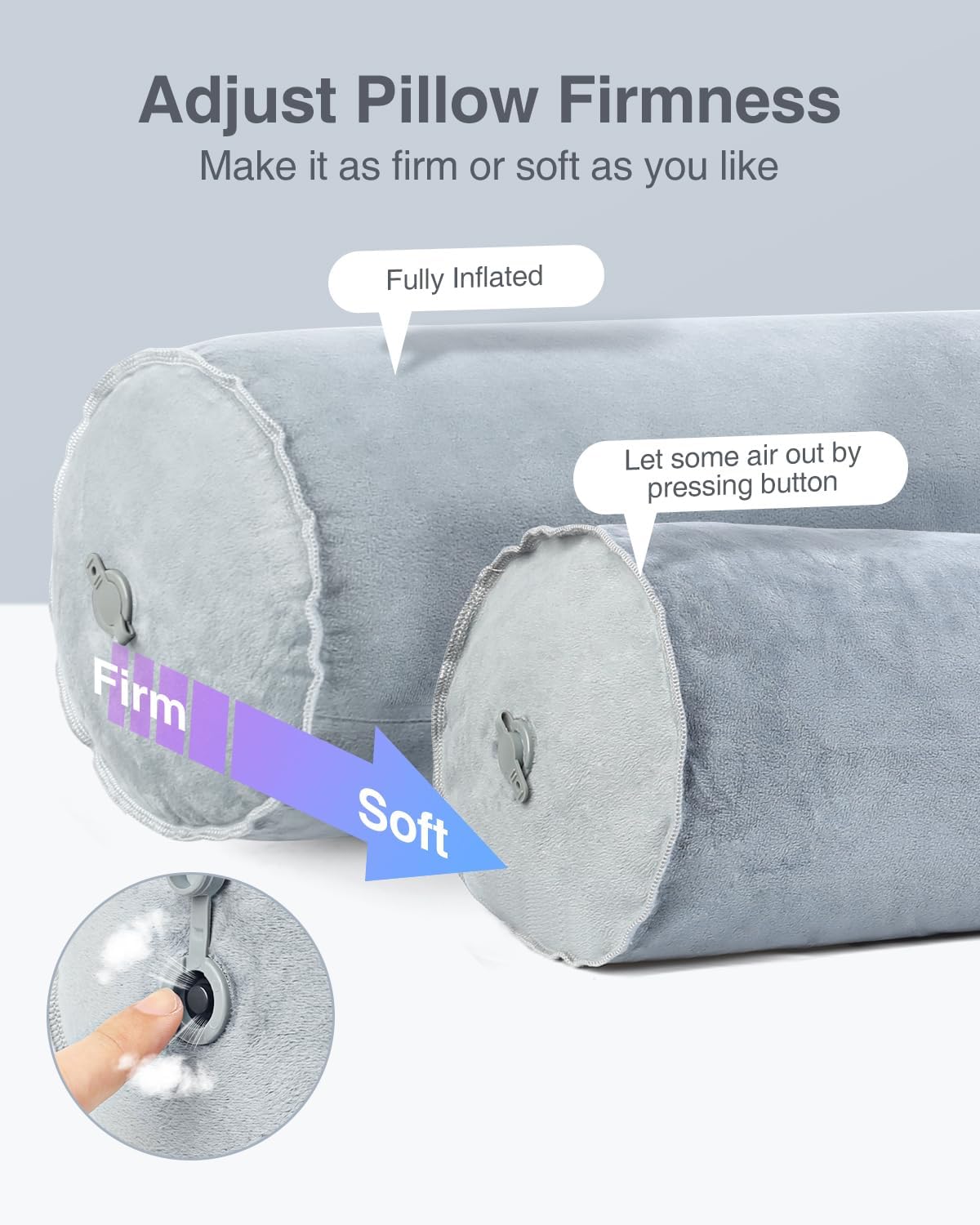 Luxtude Inflatable Body Pillow for Adults Kids, Travel Body Pillows for Side Sleeper, 47Inch Long Round Bolster Pillow for Camping, Round Cylinder Pillows for Hugging Sleeping, Back, Leg etc. - Image 4