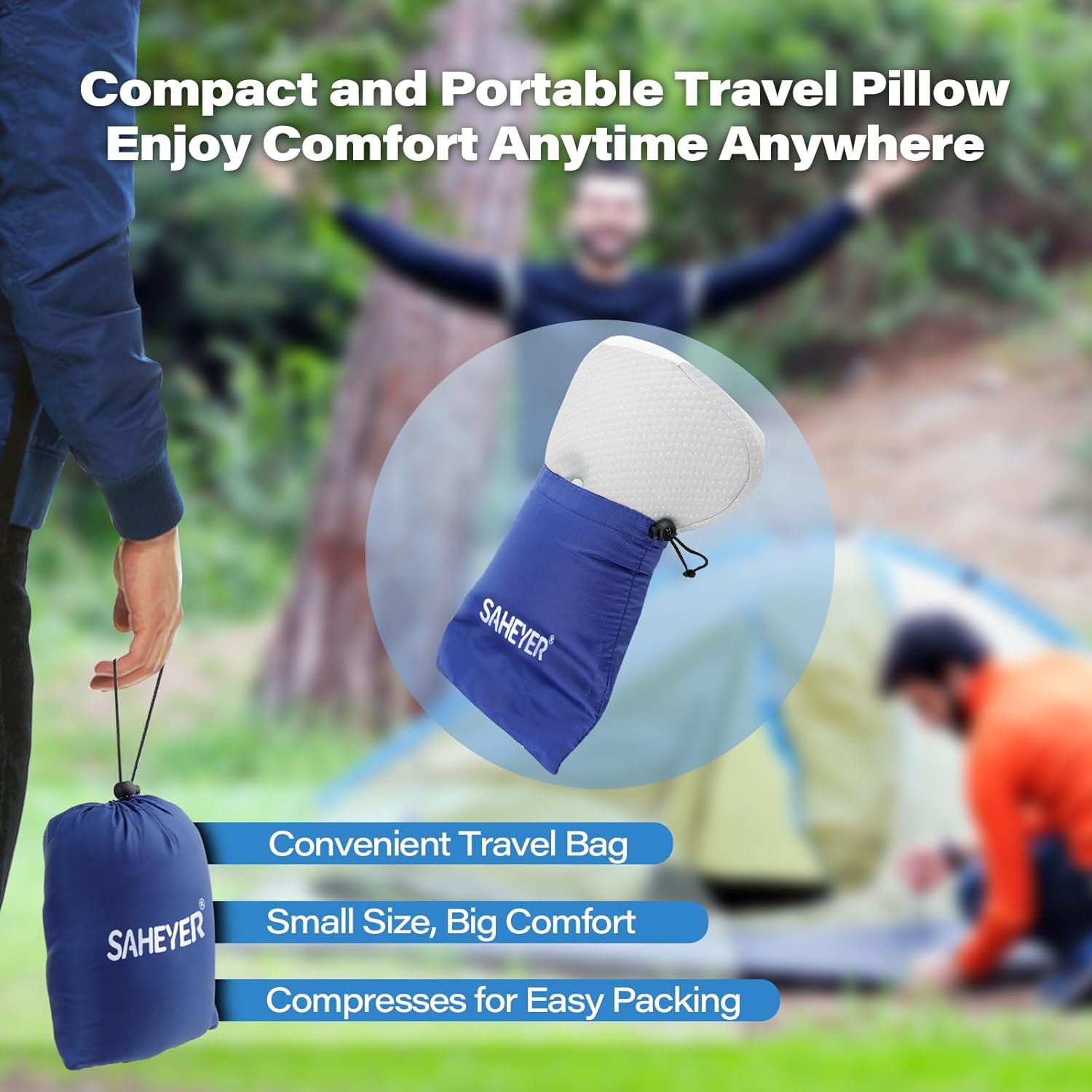 SAHEYER Memory Foam Camping Pillow, Travel Pillows for Sleeping, Cervical Neck Support Camping Gear Accessories - Small Pillow Travel Essentials for Sleep, Backpack, Hammock, 11.81x9.84x3.94 in, Gray - Image 6