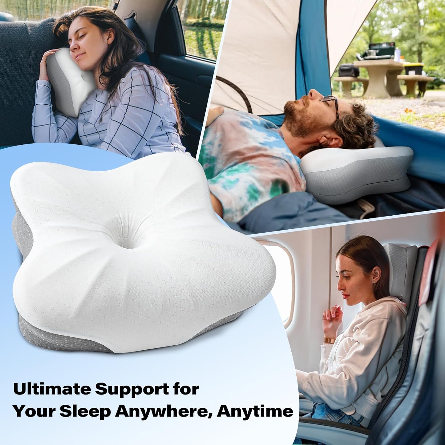 SAHEYER Memory Foam Camping Pillow, Travel Pillows for Sleeping, Cervical Neck Support Camping Gear Accessories - Small Pillow Travel Essentials for Sleep, Backpack, Hammock, 11.81x9.84x3.94 in, Gray - Image 8