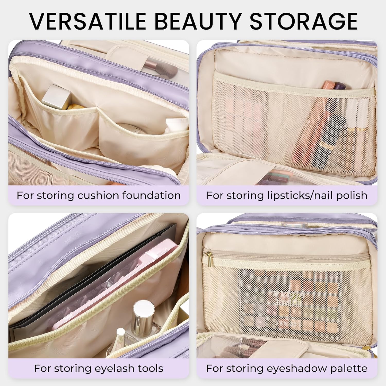 Travel Makeup Bag Women's Large Capacity Cosmetic Portable Organizer Large Opening Waterproof Storage Toiletry Bags Vertical Free-Standing Brush Holder for Easy Access Purple - Image 5