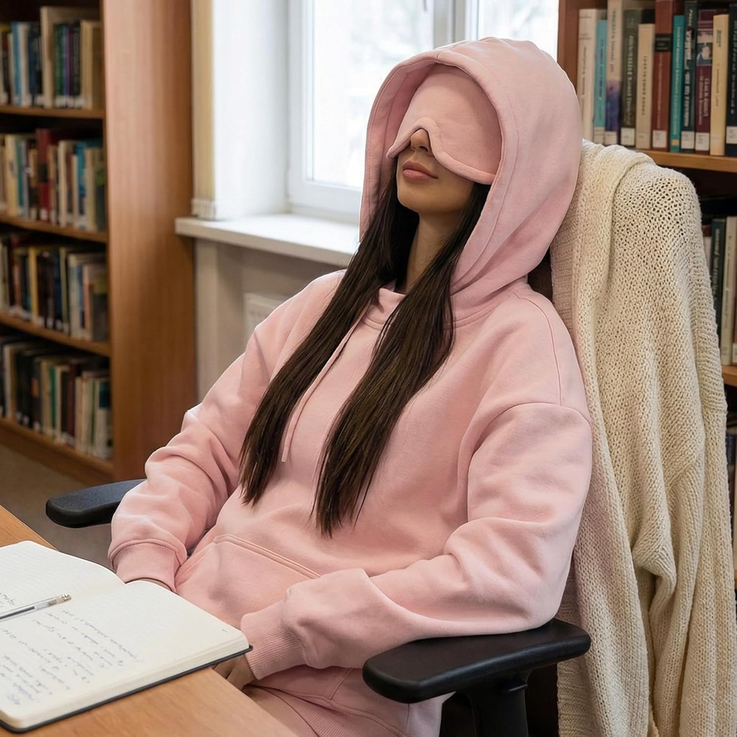 Ainangua Womens Oversized Pullover Essentials Hoodie with Eye Mask Comfor Airplane Mode Travel Office Vacation Sweatshirt - Image 5