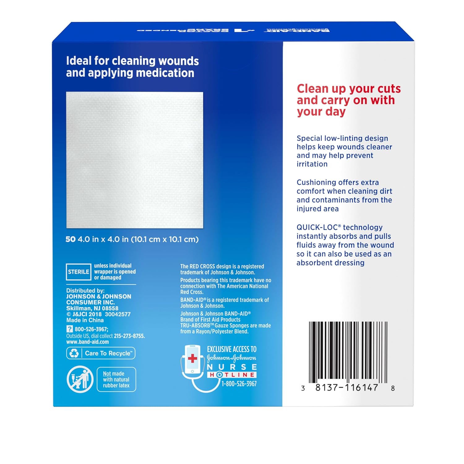 BAND-AID Brand First Aid Products Tru-Absorb Sterile Gauze Sponges for Cleaning and Cushioning Minor Wounds, Cuts & Burns, Low-Lint Design, Individually Wrapped 4 in by 4 in Pads - Image 2