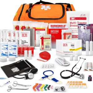 First Responder Trauma First Aid Kit Bag – Fully Stocked Emergency Medical Kit for Workplace, Vehicle & Home – OSHA & ANSI Compliant – Portable – Orange