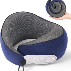 KPNEOL Travel Pillow, 100% Pure Memory Foam Travel Neck Pillow Airplane Neck Support Ergonomic Design for Traveling Suitable for Airplanes,Offices and Cars-Navy Blue