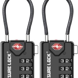 SURE LOCK TSA Compatible Travel Luggage Locks, Inspection Indicator, Easy Read Dials - 2 pack