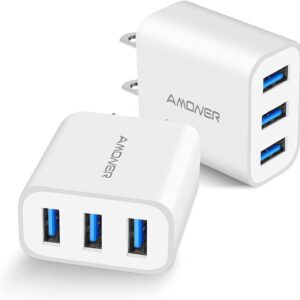 USB Wall Charger, Amoner 2Pack 15W 3-Port USB Charger Block iPhone Cube Charging Blocks for iPhone 14/13/12/11/X/XR/X/8/7/6, Galaxy, Android Phones and More