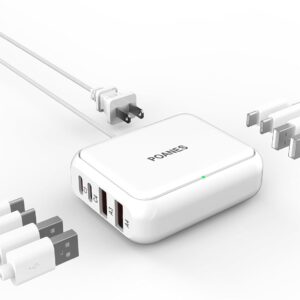 8-Port USB Charger, Multi-Port Travel USB C Charger, Mini Charging Station with USB C and USB A Ports, Charging Station Block for Traveling, Camping Compatible with Phone, Earbud (White)