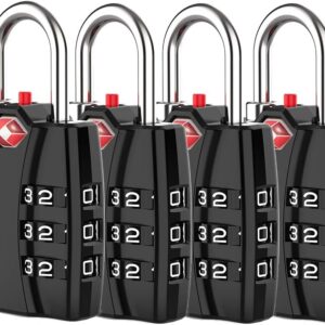 Forge TSA Luggage Combination Lock - Open Alert Indicator, Easy Read Dials, Alloy Body- Ideal for Travel, Lockers, Bags (Black 4PK)
