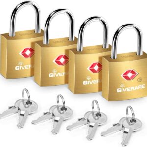 4 Pack TSA Approved Travel Luggage Locks with Keys, Solid Brass Copper Keyed Padlock, Small Locks for Suitcase, Backpack, Gym Locker, Jewelry Box, Gold-by GIVERARE