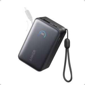 Anker Nano Portable Charger, 10,000mAh 45W Max Compact Power Bank, Travel Essential Phone Battery Pack with 2.3 ft InstaCord Retractable Cable for iPhone 17/16 Series, iPad, Galaxy, Pixel, and More