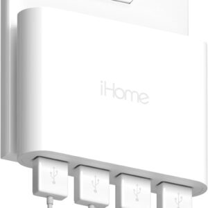 iHome Slim 4-Port USB Wall Charger, AC Pro Multiport Plug Adapter, Phone Charging Block with 4 Ports, Flat USB Wall Adapter for Home & Travel