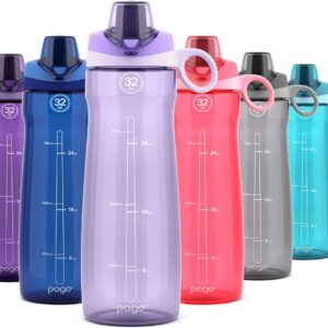 Pogo Plastic Water Bottle with Chug Lid and Carry Handle, Reusable, BPA Free, Dishwasher Safe, Perfect for Travel, School, Outdoors, and Gym | 18oz, 32oz, 40oz, 64oz