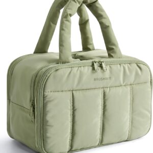 BAGSMART Travel Toiletry Bag, Puffy Large Toiletry Bag for Women, Lightweight Cosmetic Makeup Bag Organizer with Handle for Traveling, Accessories, Essentials, Toiletries (Green)