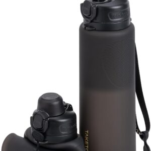 TakeToday Collapsible Water Bottles 32oz, Foldable Travel Water Bottle, BPA Free, Silicone Water Bottle Leakproof for Hiking, International Travel, Outdoors