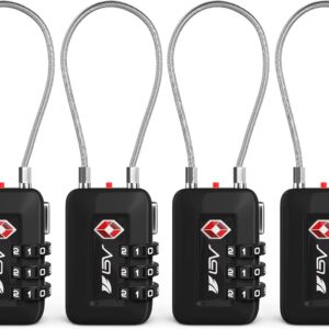 TSA Accepted Luggage Travel Lock, Set-Your-Own Combination Lock for School Gym Locker, Luggage Suitcase Baggage Locks, Filing Cabinets, Toolbox, Case (Black, 4 Pack)