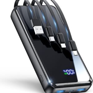 Portable Charger,50000mAh Power Bank Built-in Cable, 22.5W PD USB C In & Out Fast Charging, External Battery Pack with 6 Output & 2 Input, Travel Phone Charger for iPhone 17/16/15/14/13/12, Android