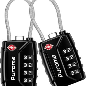 Puroma 2 Pack TSA Approved Luggage Locks, 4 Digit Combination Travel Locks Resettable Code Lock with Zinc Alloy Body for Suitcase, Toolbox, Backpack, Bag, Gym Locker (Black)