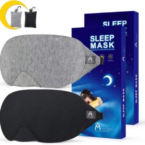 Mavogel Cotton Sleep Mask - Updated Design Light Blocking Sleep Mask, Soft and Comfortable Eye Blindfold for Men Women, Eye Mask for Sleeping/Shift Work, Includes Travel Pouch, Grey & Black