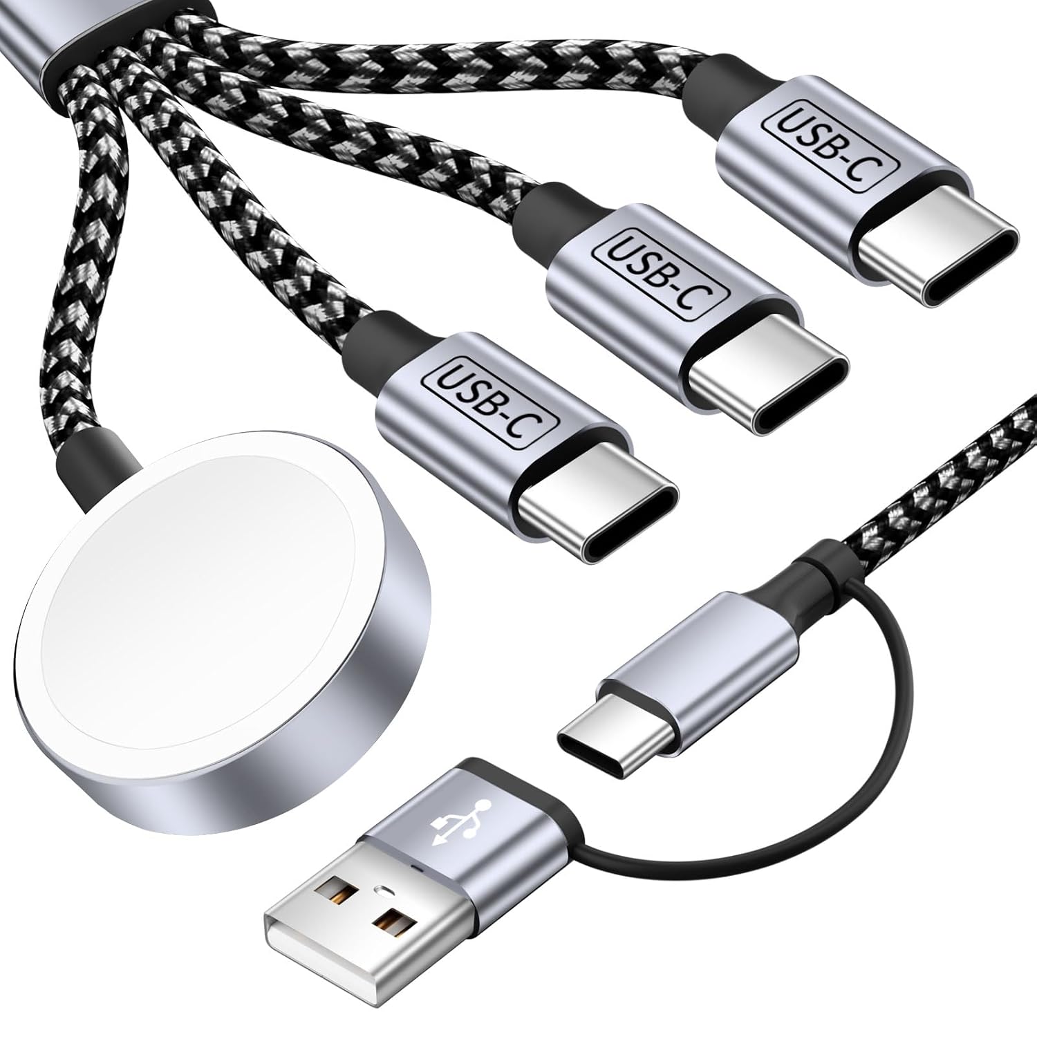 4 in 2 Charging Cable for Apple iWatch Charger with 3 Type-C Ports, Travel Essentials USB C Splitter Multi Charging Cable/Cord for iWatch Ultra/SE/10-1, iPhone17 16 15 14, Android, More -1Pack 5FT - Image 9