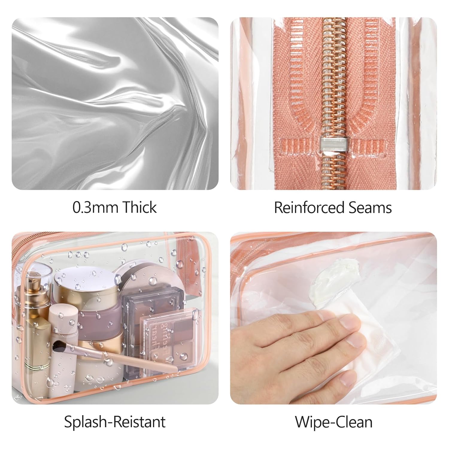 PACKISM TSA Approved Toiletry Bag - Clear Makeup Bag 3 Pack Medium, Quart Size Bag for 3-1-1 Liquids with Metal Smooth Zipper, Travel Makeup Bag for Women Men, Airport Airline Compliant Bag, Rose Pink - Image 9