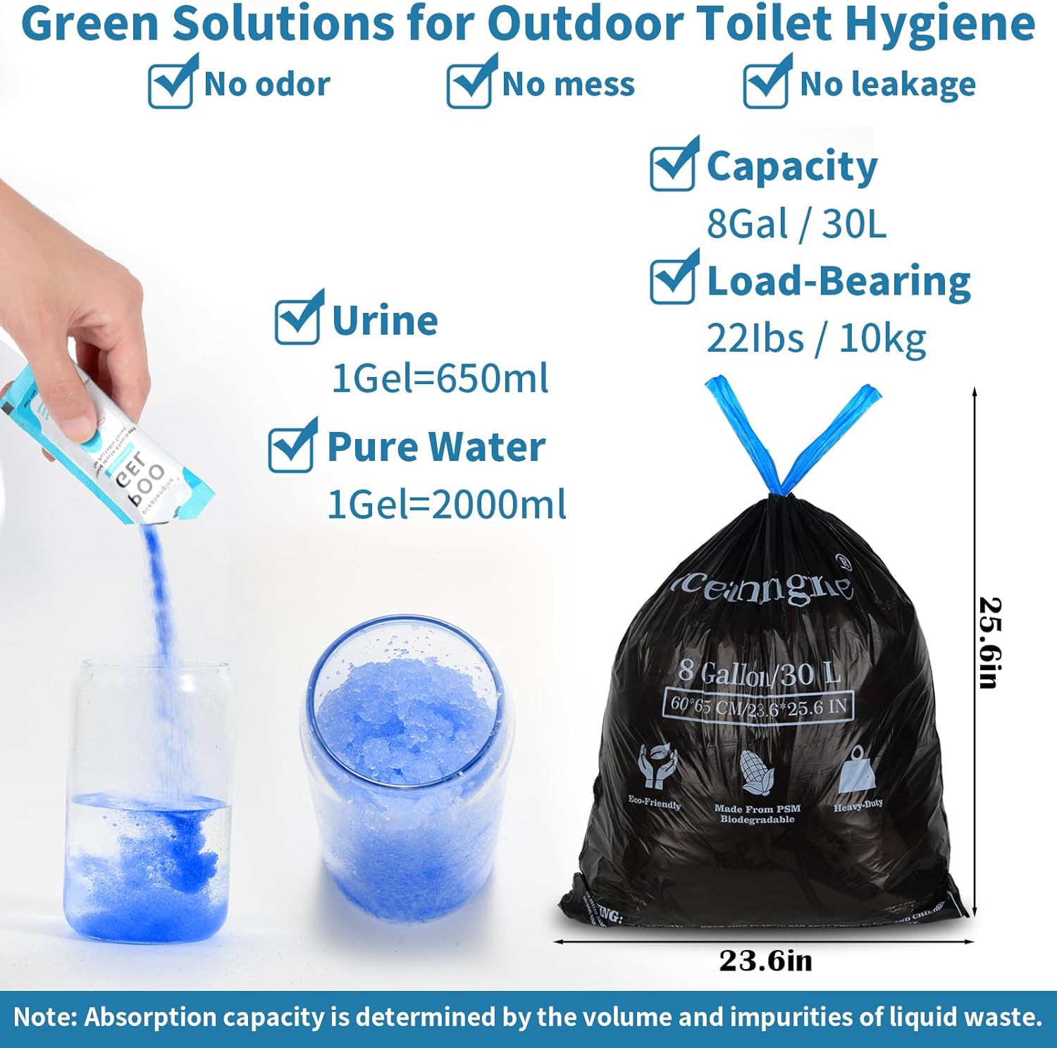 oceanengine Portable Toilet Bags Poo Gel Set, 8 Gallon Camping Toilet Bags with Portable Toilet Absorbent Gel, Compostable Portable Potty Bags for Camping Outdoor Hiking - Image 4