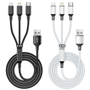 Multi USB Charging Cable 3A, 3 in 1 Fast Charger Cord Connector with Dual Phone/Type C/Micro USB Port Adapter, Compatible with Tablets iPhone 14 13 12 Pro 8 7 Samsung Galaxy (4FT/2Pack Charging Only)