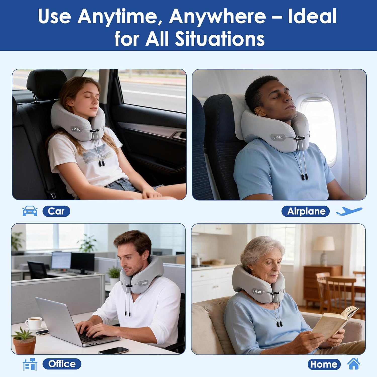jiaao Travel Pillow Memory Foam Neck Support, Advanced Memory Foam Neck Pillow for Airplanes, Cars & Trains with Eye Mask, Earplugs & Storage Bag - Image 7
