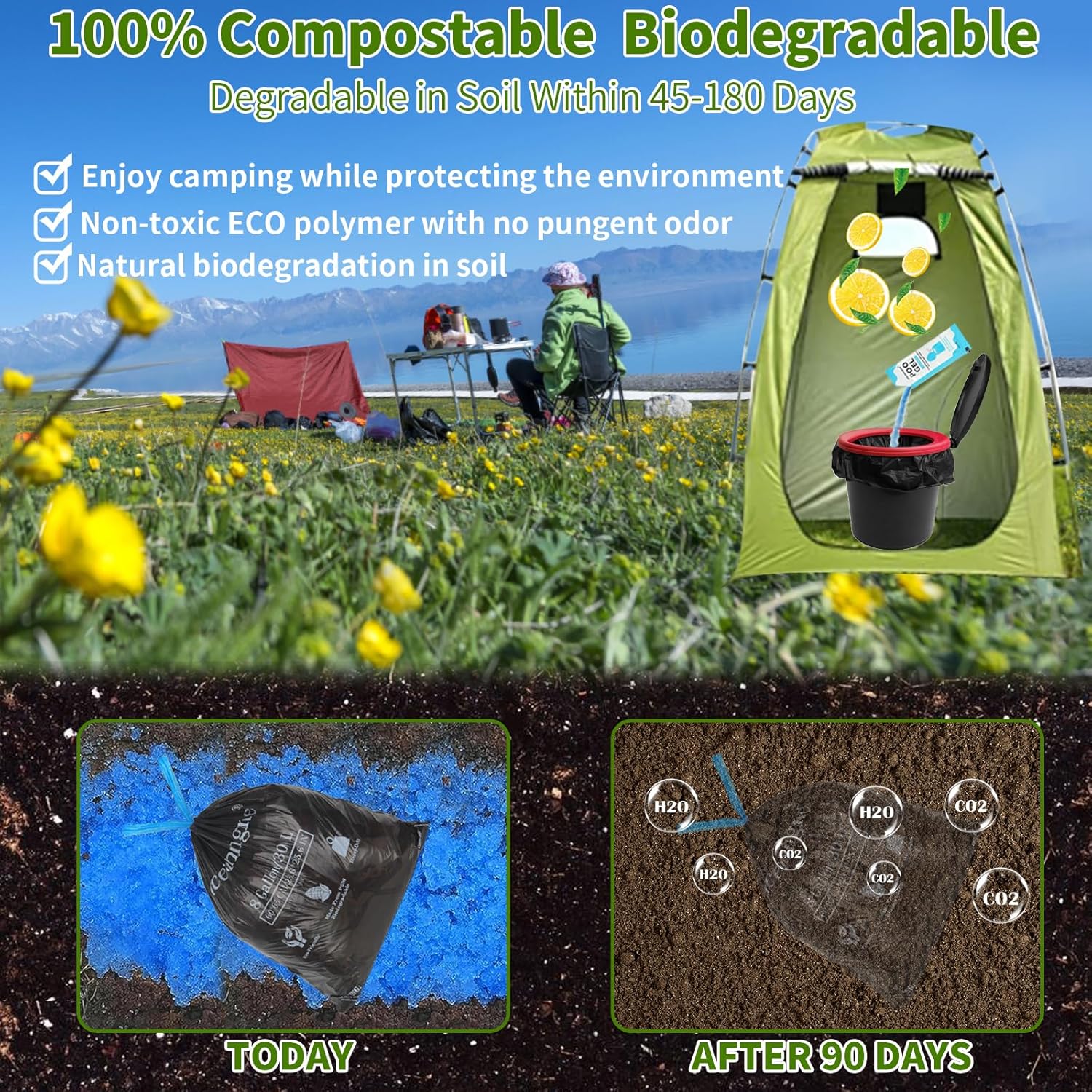 oceanengine Portable Toilet Bags Poo Gel Set, 8 Gallon Camping Toilet Bags with Portable Toilet Absorbent Gel, Compostable Portable Potty Bags for Camping Outdoor Hiking - Image 5