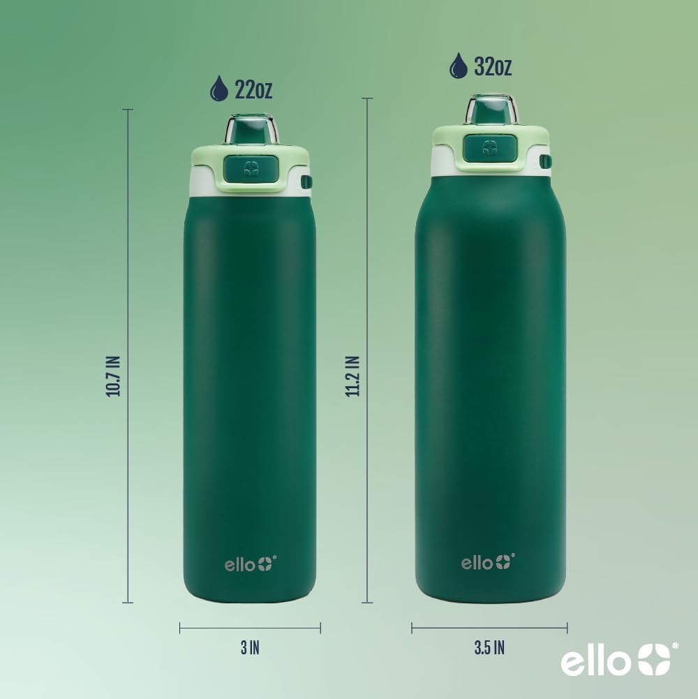 Ello Pop & Fill 22oz Stainless Steel Water Bottle with Quick Fill Technology, Double Walled and Vacuum Insulated Metal, Leak Proof Locking Lid, Sip and Chug, Reusable, BPA Free, Forest Mist - Image 7