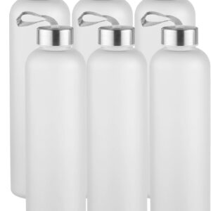 novelinks 6 Pack 27OZ Frosted Water Bottles with Stainless Steel Silver Lid,Leakproof Gym Bottles, Reusable Sport Water Jug for Fitness Camping Office