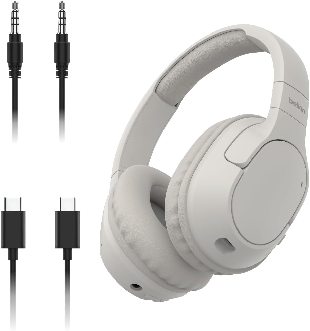 Belkin SoundForm Surround Bluetooth Over-Ear Headphones - Environmental Noise Cancelling Headphones - Wireless w/ 60H Playtime & Soft Ear Cups for iPhone, Galaxy, iPad, Travel, Home, or Office - Sand