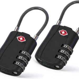 BLOSSOM TSA Approved Luggage Lock with Flexible Steel Cable - 3-Dial Combination Padlock for Suitcases, Backpacks & Bags - Keyless Travel Lock with Cut-Resistant Cable & Zinc Alloy Body (2 Pack) (2)