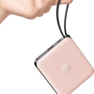 VRURC Portable Charger for iPhone Built-in Cables, 22.5W USB C Fast Charging 10000mAh Pocket Power Bank, Battery Pack for iPhone 17 16 & Samsung Galaxy S26 S25 etc Android, Pink(1 Pack)