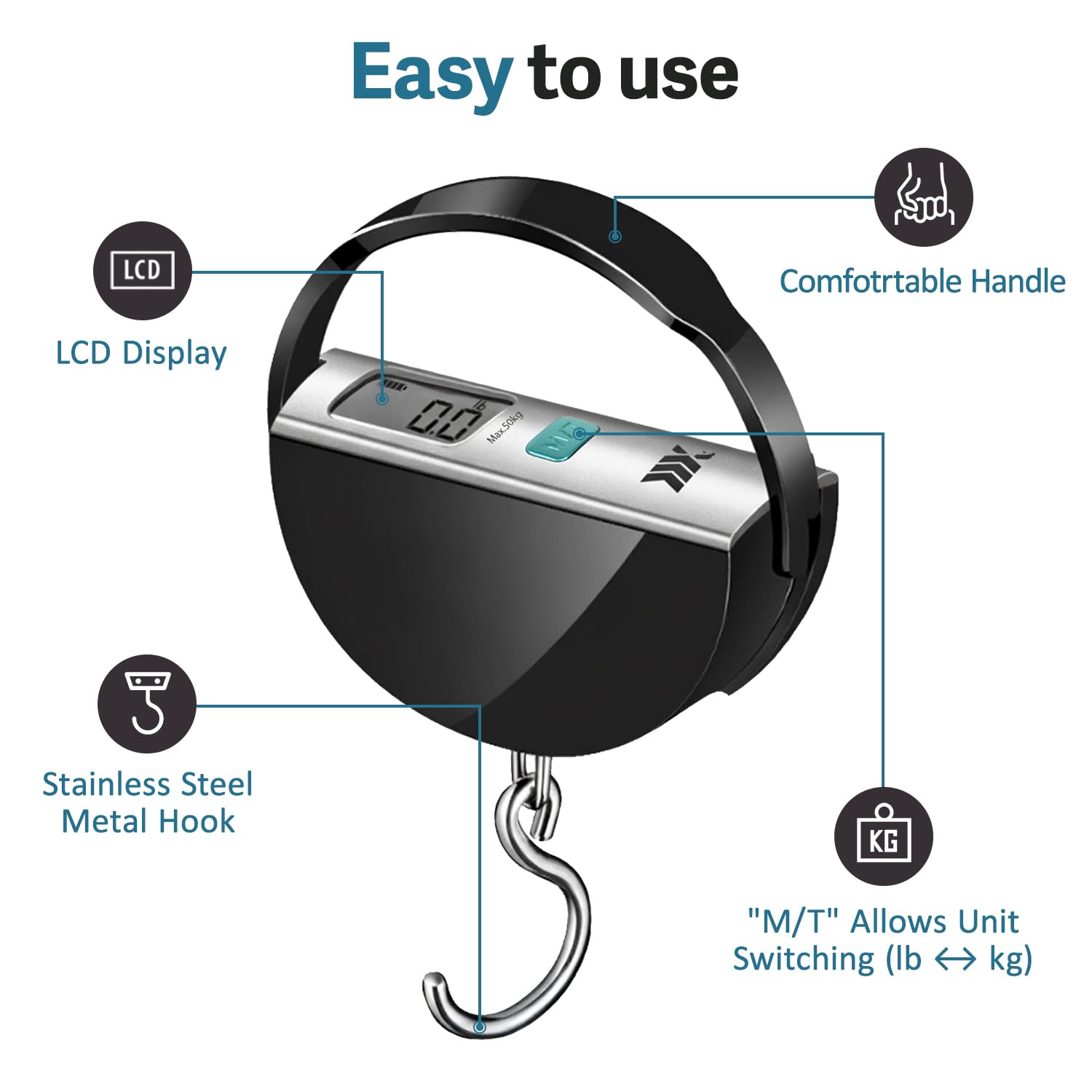 Luggage Scale Battery-Free Digital Suitcase Scale with LCD Display & Hook,Portable Handheld Weight Scale 110lb/50kg, L2060 - Image 6