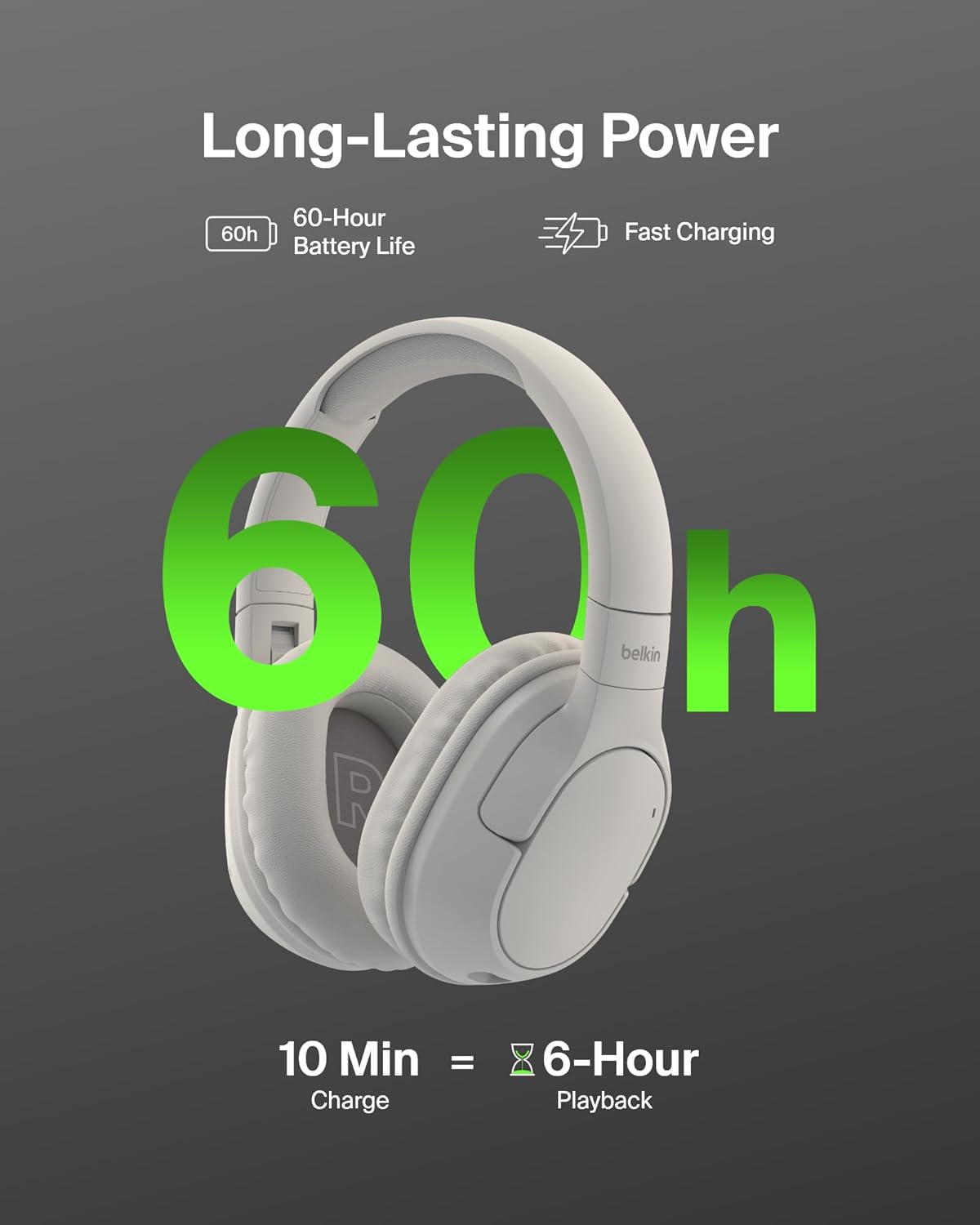 Belkin SoundForm Surround Bluetooth Over-Ear Headphones - Environmental Noise Cancelling Headphones - Wireless w/ 60H Playtime & Soft Ear Cups for iPhone, Galaxy, iPad, Travel, Home, or Office - Sand - Image 2