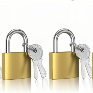 XFJSAK 4 Pcs Small Keyed Padlocks, 32mm, Gold, Compact, D Shape, Hardened Alloy, Securing Luggage, Gym Lockers
