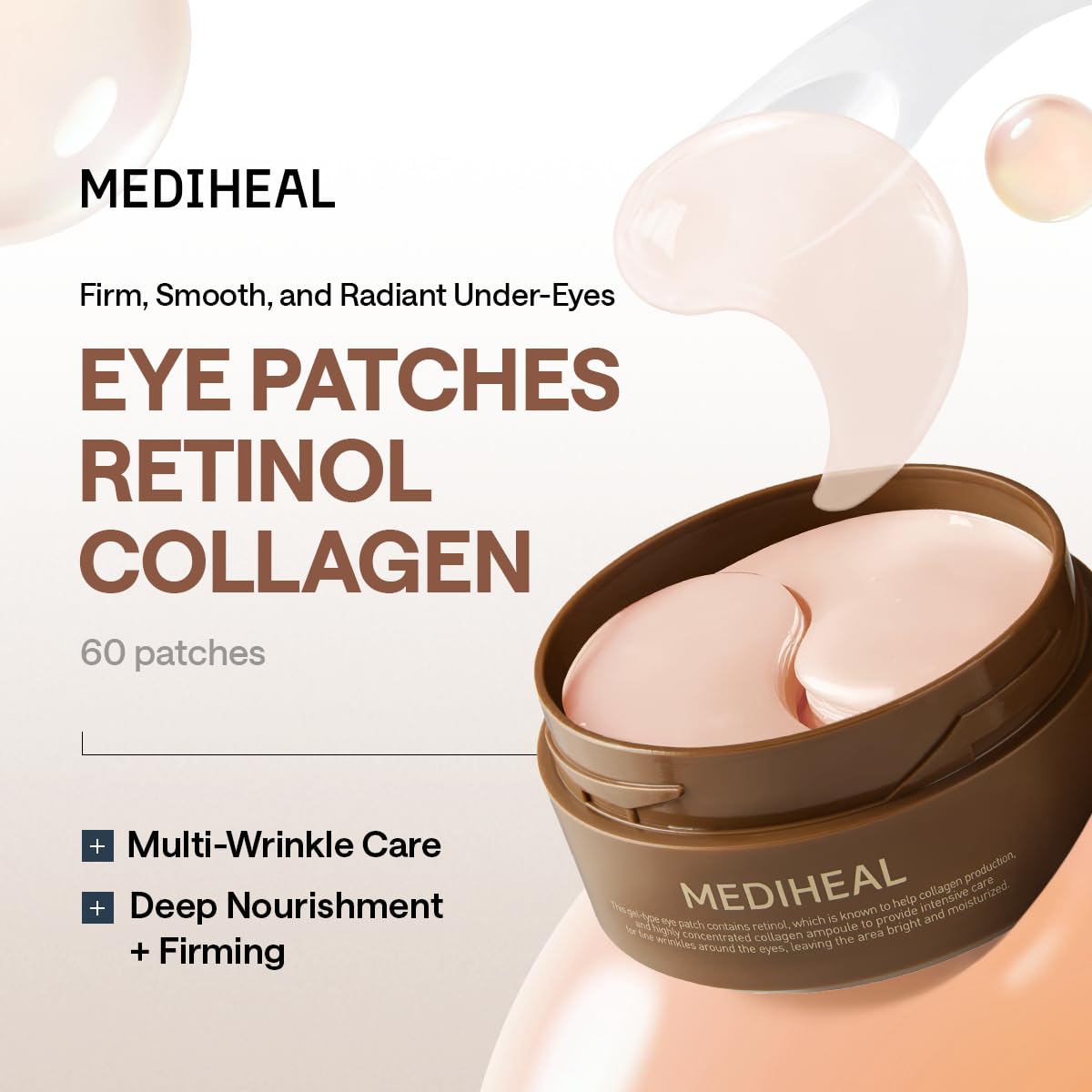 Mediheal Retinol Collagen Under Eye Patches - Korean Hydrogel Eye Pads (60 patches) with 95% Retinol & Collagen - Improves Puffy Eyes & Dark Circles - Non Irritating, Encapsulated Retinol - Image 2