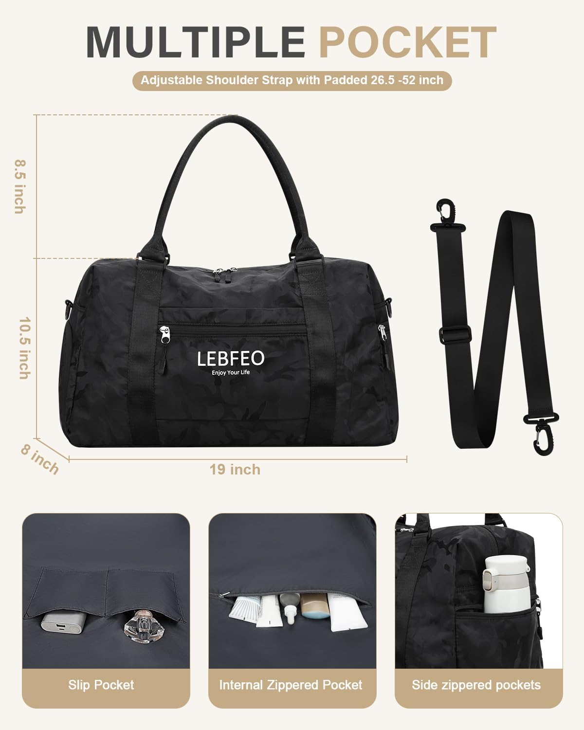 Travel Duffle Bag for Women Large Weekender Overnight Bags Gym Bag with Shoe Compartment Waterproof Hospital Bag Carry On Tote Bag for Airplanes,Camo Black - Image 3