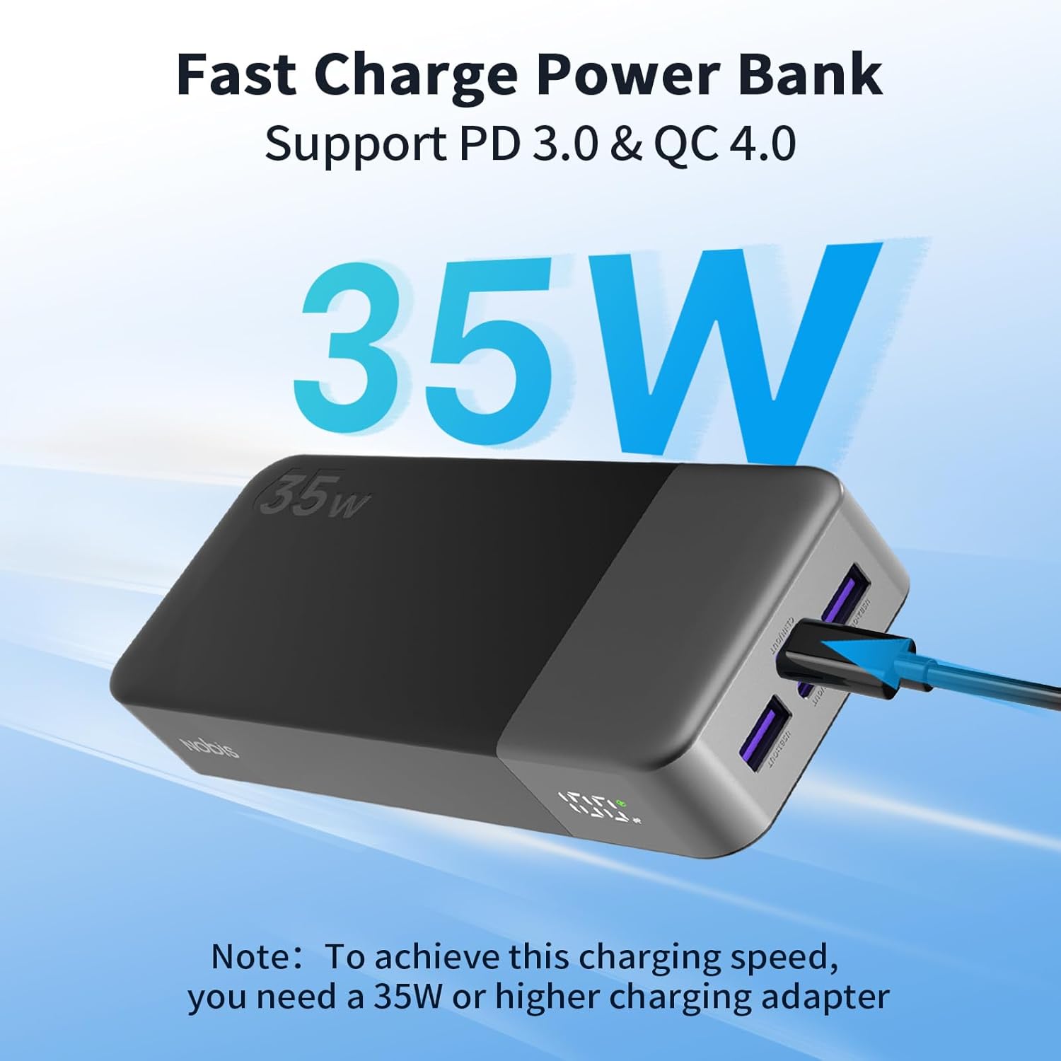 NOBIS Portable Charger, 20000mAh Power Bank, 35W Power Bank Fast Charging, Battery Pack with C to C Cable, Battery Bank with Digital Display for Phone Android etc - Image 2