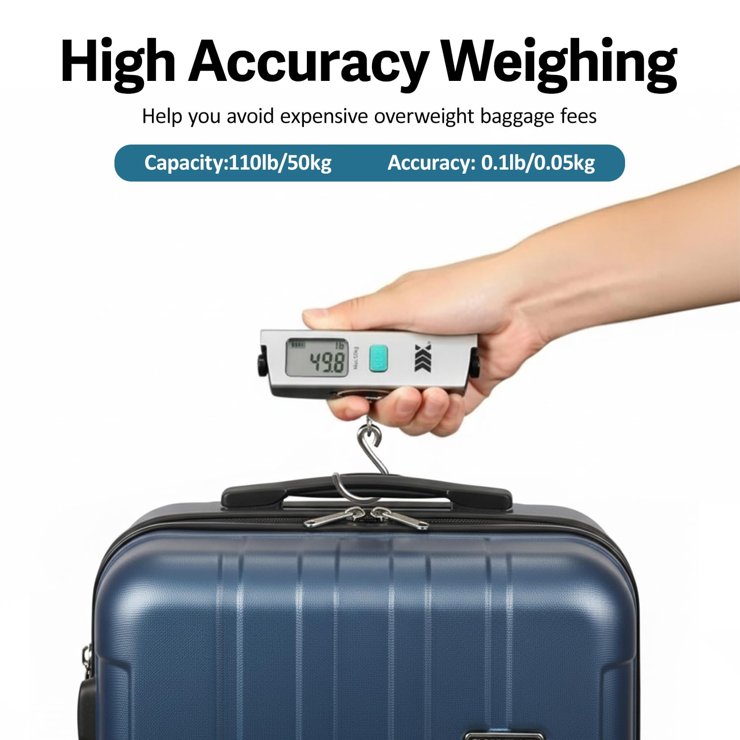 Luggage Scale Battery-Free Digital Suitcase Scale with LCD Display & Hook,Portable Handheld Weight Scale 110lb/50kg, L2060 - Image 2