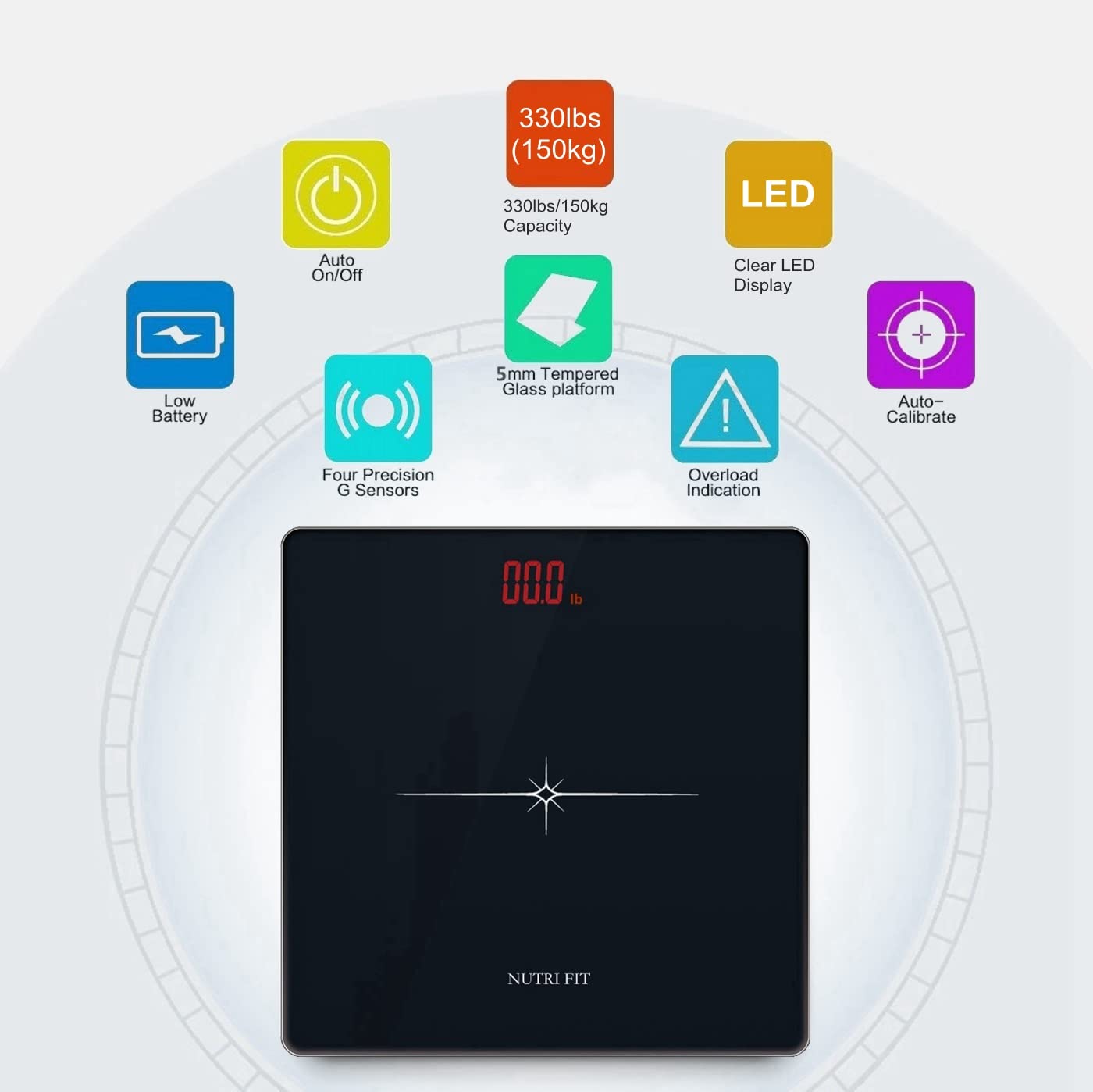 NUTRI FIT Digital Scale for Body Weight, Precision Bathroom Weighing Scale Step-On Technology High Capacity - 330 lb, LED Display with High Precision Measurements, Black - Image 2
