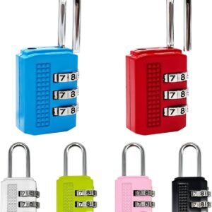 6 Pack Locks for Luggage, 3 Digit Combination Padlocks Luggage Locks in 6 Colors Suitcase Travel Locks DD024