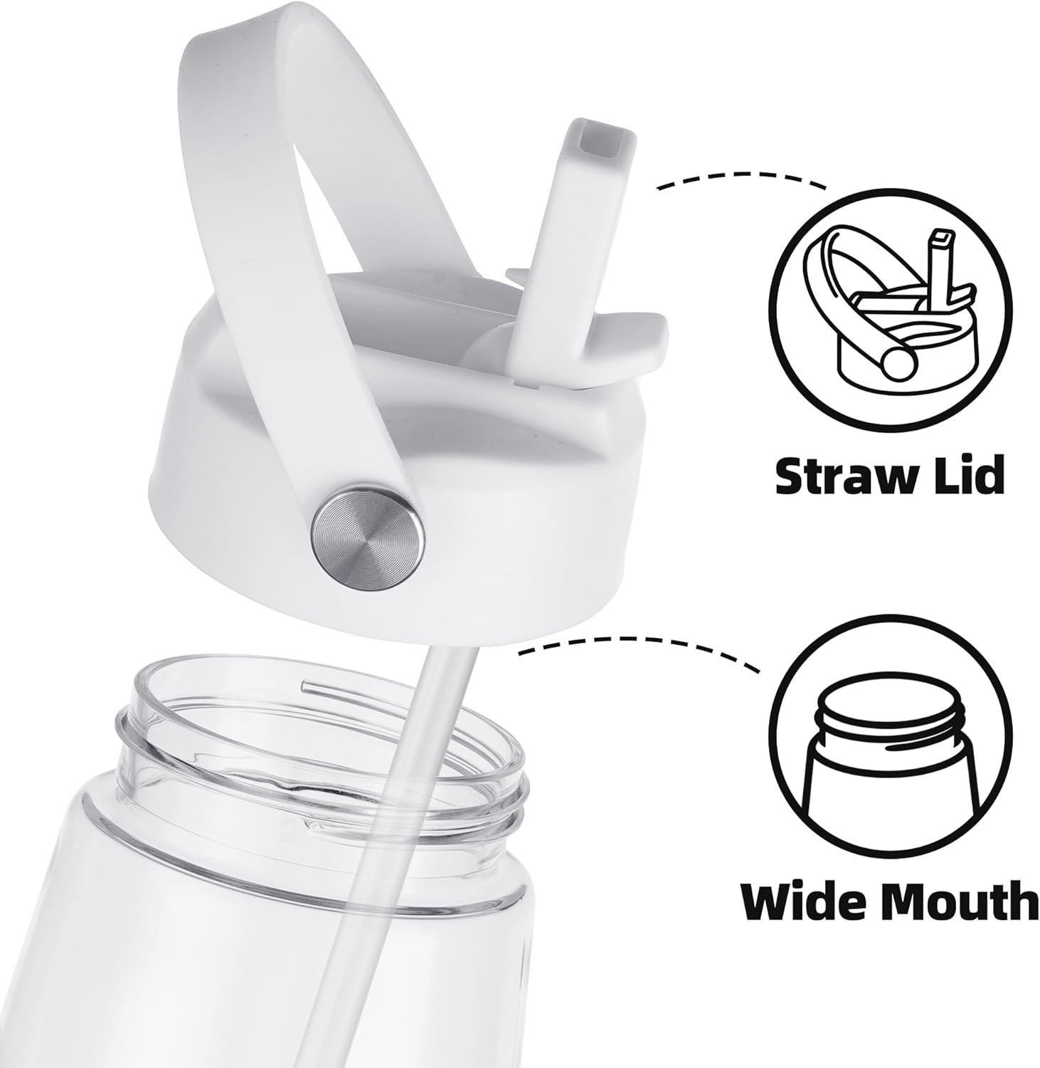 OLDLEY 32 oz Water Bottle with Straw, Leakproof Sports Water Bottle with Carry Strap, BPA-Free Large Water Bottles for Home,Travel, School, Outdoors, Gym, Tritan,Transparent - Image 2