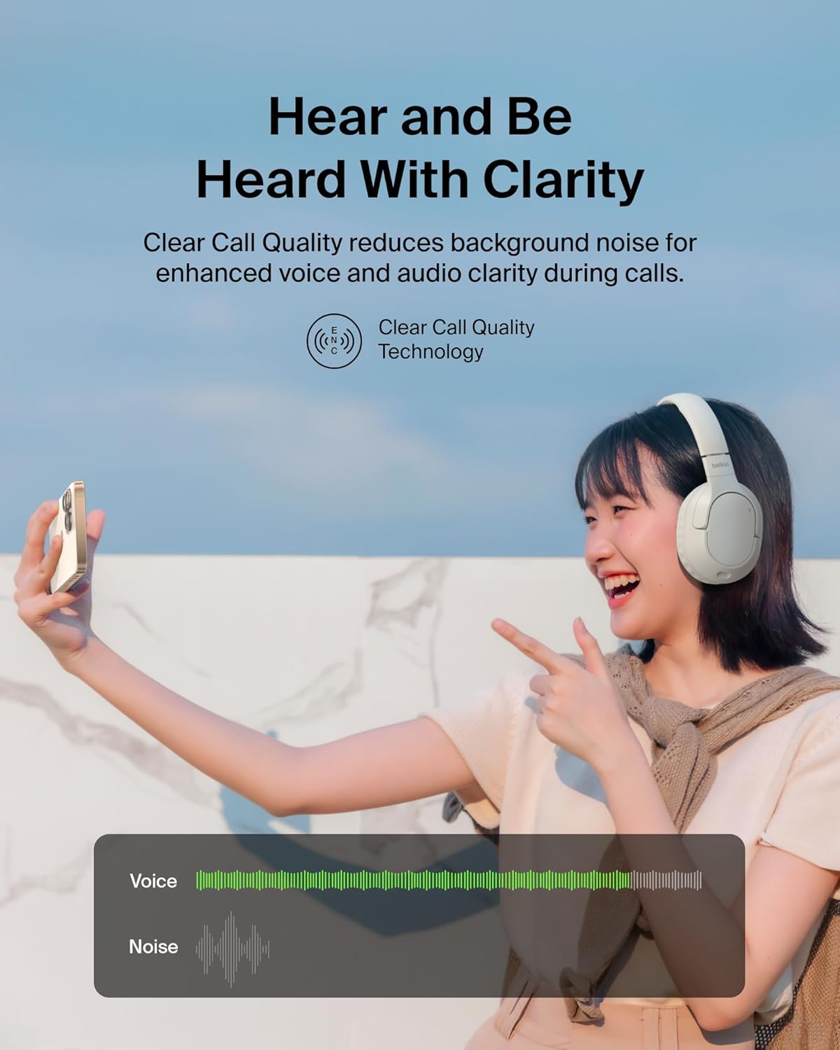Belkin SoundForm Surround Bluetooth Over-Ear Headphones - Environmental Noise Cancelling Headphones - Wireless w/ 60H Playtime & Soft Ear Cups for iPhone, Galaxy, iPad, Travel, Home, or Office - Sand - Image 3